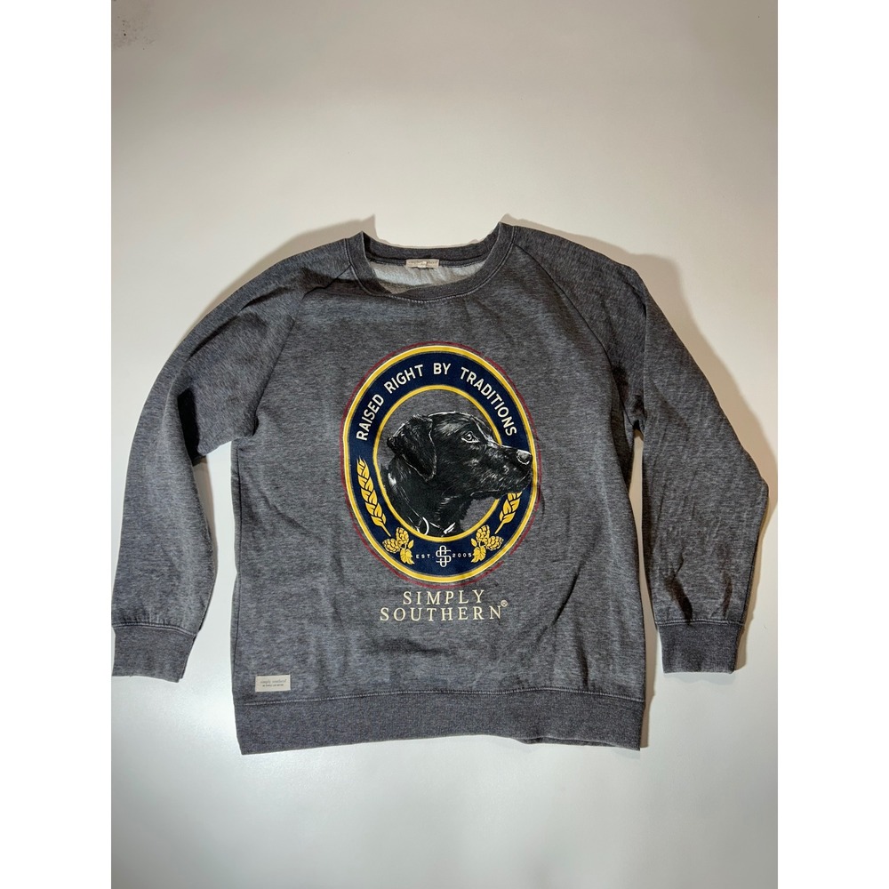 Simply Southern Sweatshirt Womens L Grey Excellent Black Lab Graphic Pullover